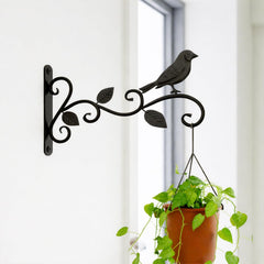 STANSY Decorative Iron Wall Hanging Plant Bracket, Bird and Leaf Design, Heavy Duty Wall Mount Hook, Black, Set of 1