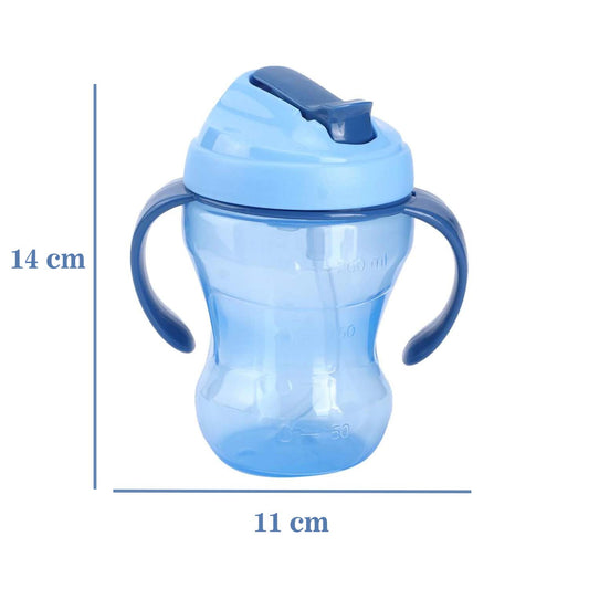 Syga Silicone 260 ml Kids Toddlers Water Bottle Cup, Handle Training Learning Gourd-Shaped Drinking Straw Bottle (Blue)
