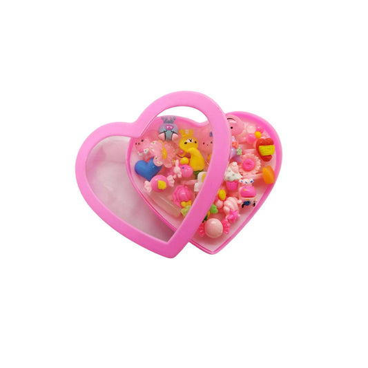 SYGA Kids Girls Cartoon Pretend Play Toy Fancy Finger Rings for Birthday Gifts Comes in Pink Heart Shape box-24pcs