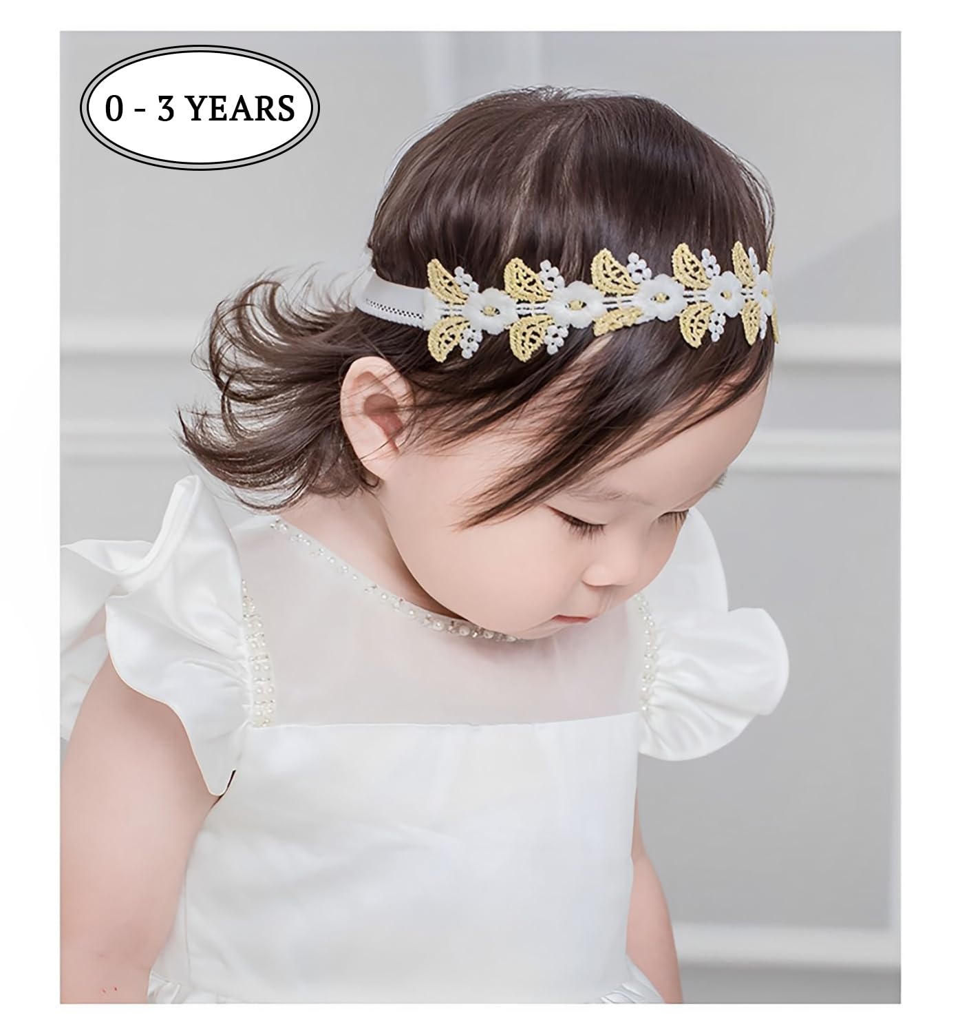 SYGA Baby Girl's Flower Leaf Headband Soft & Stretchable Cotton Hairband for Infants, Toddlers, Little Princesses (0-3 Years Gold-04)