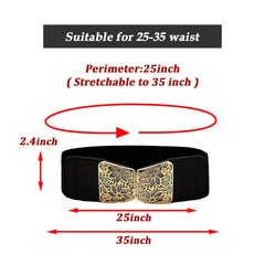 SYGA Women Cinch Belt, PU Leather Stretchy Waist Belt with Floral Lotus Metal Buckle, Retro Style - Black