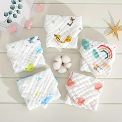 SYGA PACK OF 5 Baby Napkin Six-Layer Gauze 30 * 30 Printed Design Square Scarf Five Baby Small Square Scarf