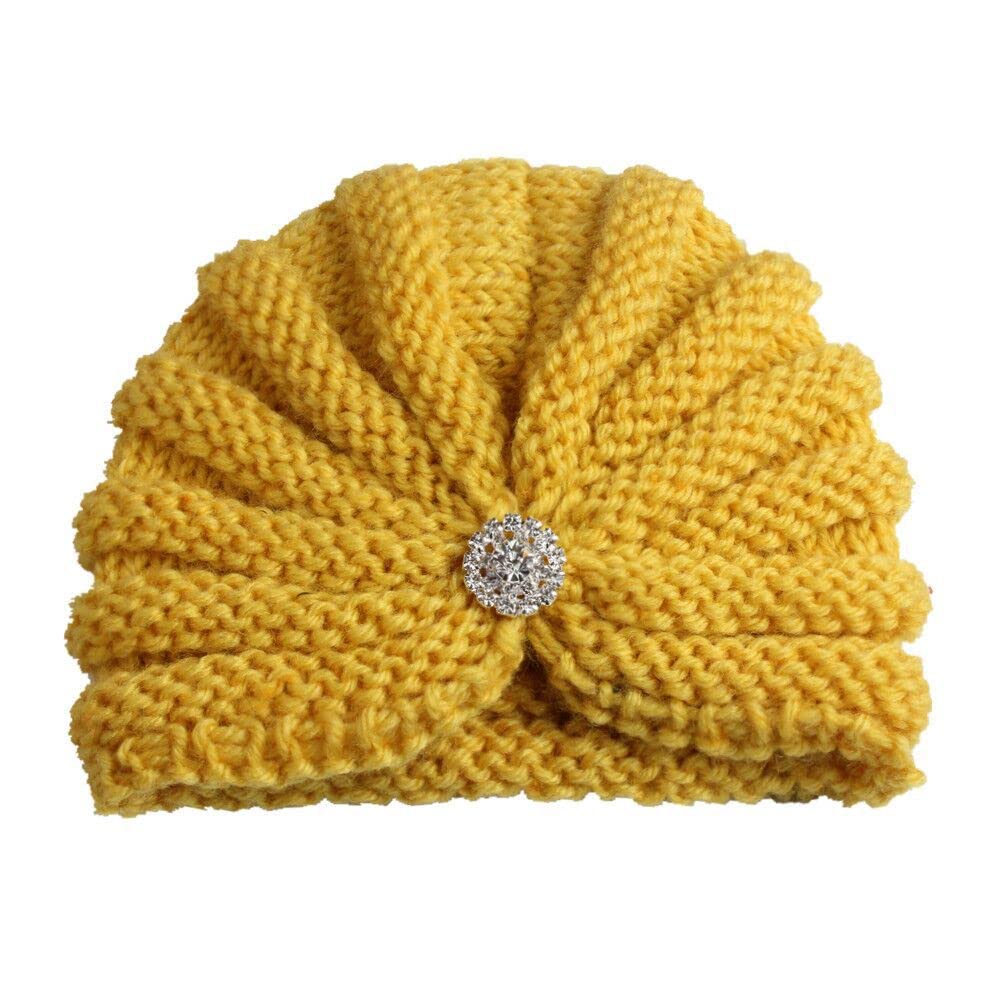 SYGA Baby Turban Winter Cap Handmade Woolen Warm Knit Infant Toddler Unisex Baby Hat 0-3 Years (Black)
