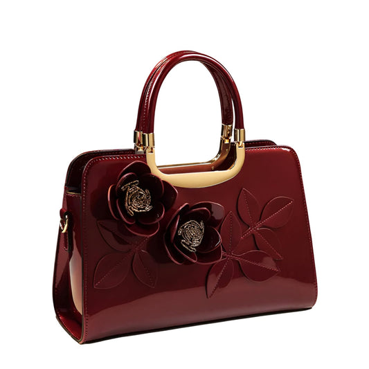 SYGA Women Elegant Floral Embossed Tote Bag – Horizontal Square Design with Zipper Closure – For Daily Use