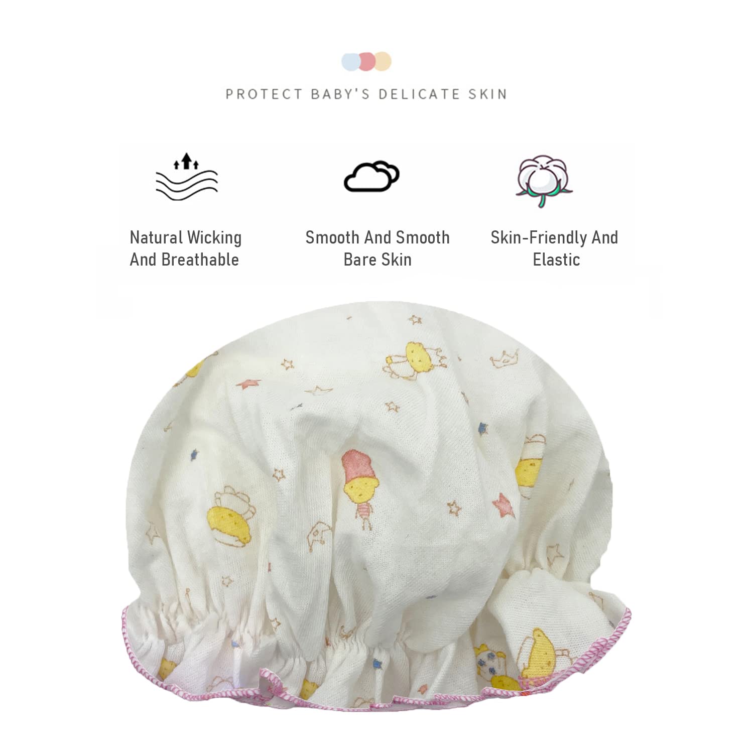 SYGA Newborn Adjustable Cotton Layer Hats Soft Comfort Baby Toddler Print Infant Hat for 0-6 Months 15 X 14 CM (Single Layer Light Blue)
