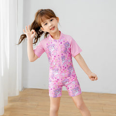 SYGA Children's Swimsuits for Girls Horse with Flowers and Stars-XL Size Perfect for Kids Age 7-8 Years Old (Pink)