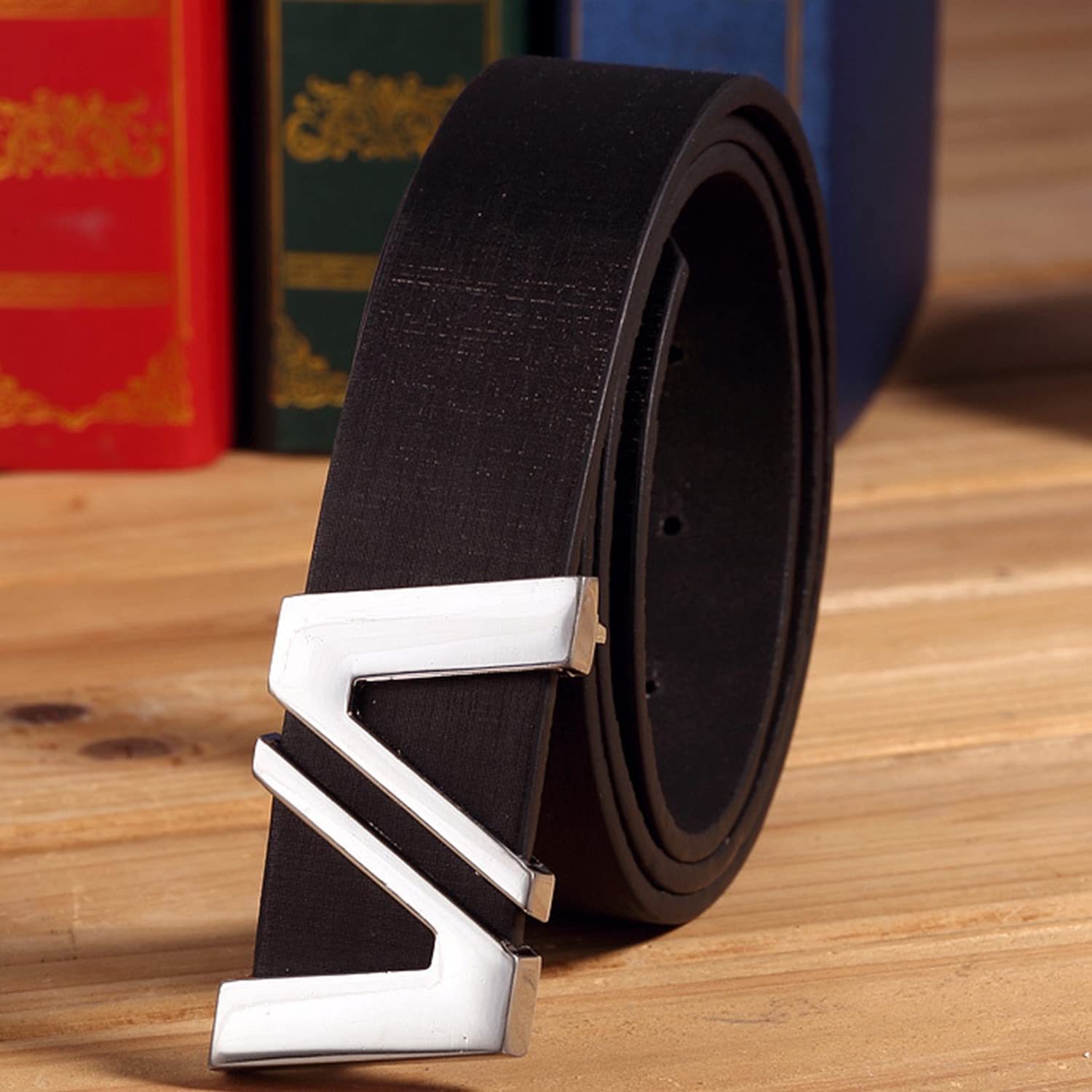 SYGA Men's Leather Belt Stylist Belt Casual Pants Belt Double 7 Number Buckle Belt Men (Black)
