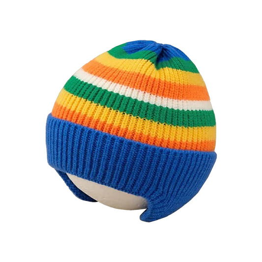 SYGA Baby Winter Cap 1-5 Years Wool Multi-Stripe Warm Knitted Hat with Ear Protection Rainbow hat [Blue]