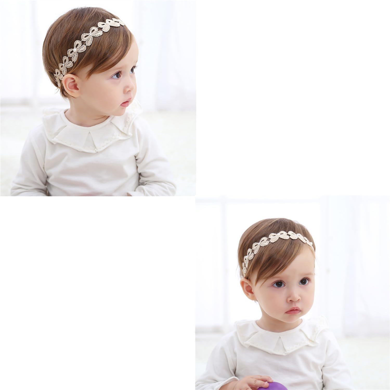 SYGA Baby Girl's Bow Design Headband Soft & Stretchable Fabric Hairband for Infants, Toddlers, Little Princesses (0-3 Years Cream Bow)