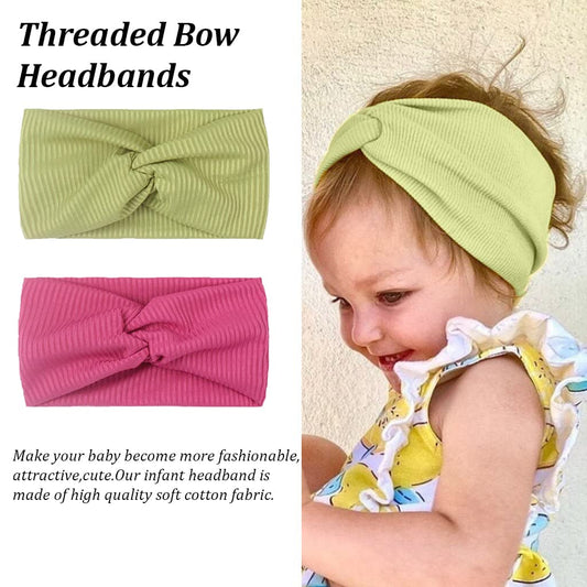 SYGA Pack of 2 Baby Headband Threaded Soft Strechable Hairbands Newborn For Infant Toddlers Kids 0-3 Year(Pink-Green)