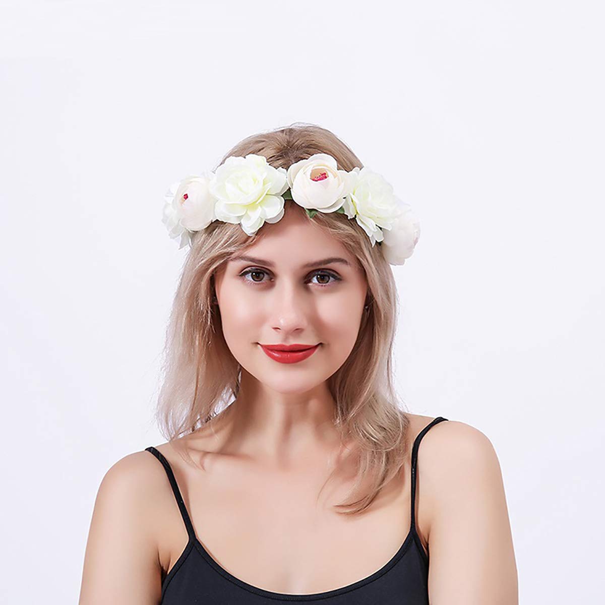 SYGA Women Silk Rose Floral Crown Hair Wreath Leave Flower Headband Tiara with Adjustable Ribbon for Girls, Pack of 1 - Blue