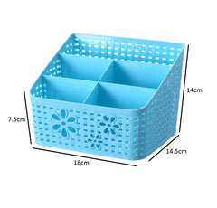 SYGA 4 Compartment Plastic Remote Stand,Makeup Organizer,Basket Desktop Storage Organizer(Blue)