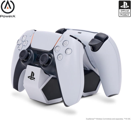 PowerA Twin Charging Station For PS5 Dualsense & Dualsense Edge Wireless Controllers,AC Adaptor Included,With LED Indicator,Vertical Dual Controller Fast Charging Dock (Officially Licensed),White