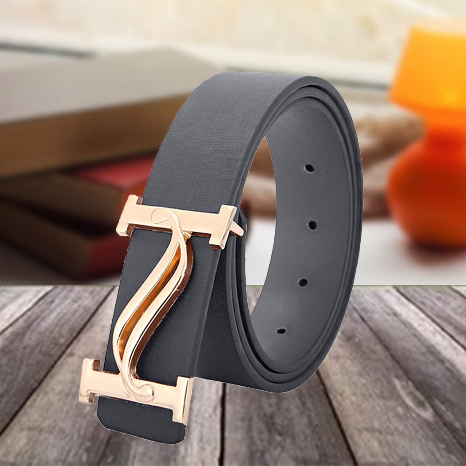 SYGA Men's Leather Belt Stylist Belt Casual Pants Belt Double 7 Number Buckle Belt Men (Black)