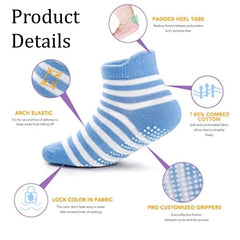 MOMISY Baby Girl Boys Non Slip Socks Kids Toddlers Infant Cotton Stretch Anti-Slip-6 Pairs (Dotted-Striped, 3 to 5 years)