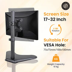 White Mulberry |DIY| Height Adjustable Monitor Stand Mount | Supports 17-32 Inch Screens| 10 Kg Screen Load | VESA 75X75 & 100X100 | Freestanding Monitor Mount | Black - (Single Screen)