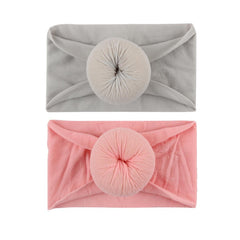 SYGA Pack Of 2 Baby Headbands Soft Cotton Strechable Turban Hairbands For Newborn Infant Toddlers Kids 0-3 Years (Pink-Grey)