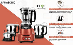 Panasonic Heavy Duty Mixer Grinder For Kitchen MX-AV425 (Sunstone Orange) Elements Series Powerful 1500W (MMLW) 4 Jar (Three-304 Stainless Steel & 1Juicer Extractor Jar) | 5 Years Motor Warranty