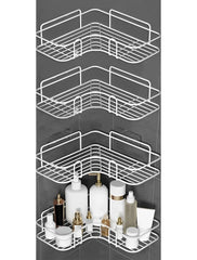 MOMISY Wall Mounted Self Adhesive Corner Shelf for Bathroom Corner/Kitchen Rack Holder with Magic Sticker/Bathroom Organizer Without Drill (4, L Shape White)