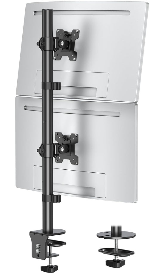 MOUNTUP Dual Monitor Stand, Vertical Mount for 2 Max 32 inch Stack Screen Monitors, Height Adjustable, Swivel, Tilt Monitor Desk Mount with C Clamp Grommet Base, MU3004