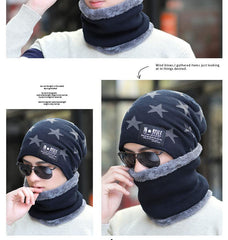 MOMISY Unisex Woolen Beanie Cap Plus Muffler Scarf Set for Men Women (Navy Blue)