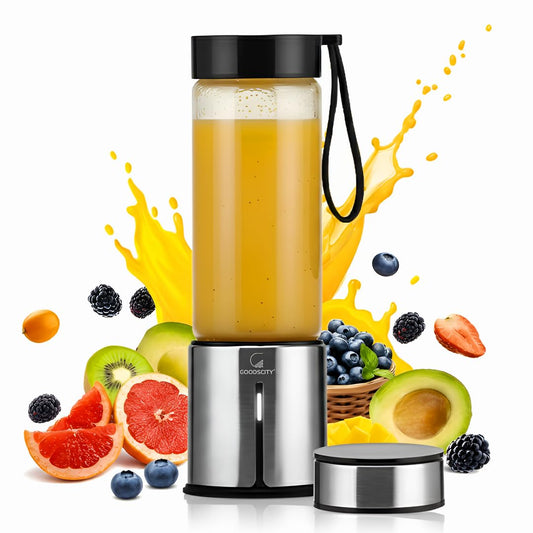Goodscity Blender For Smoothie And Juices | Portable Hand Blender For Kitchen | Premium Usb Rechargeable Fruit Juicer Machine | 450Ml BPA FREE Food Grade Glass Jar| Long Battery Life |1 Year Warranty