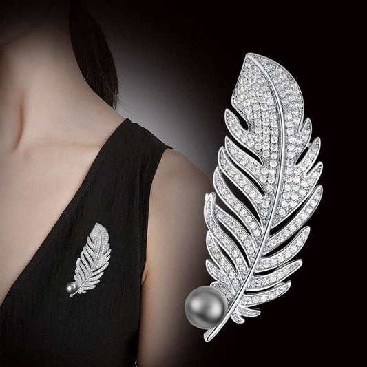 SYGA Brooch Feather Fashion Crystal Rhinestone Jewellery Pin Vintage Accessories Decoration Clothing Brooches for Bridal Women Girl - Feather Gold