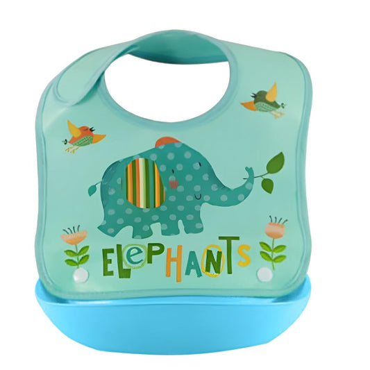 SYGA 1 Piece Elephant Pattern Waterproof Plastic Roll up Washable Crumb Catcher Baby Feeding Eating Bib For 6 Months to 2 Years Unisex Baby (Multicolor)