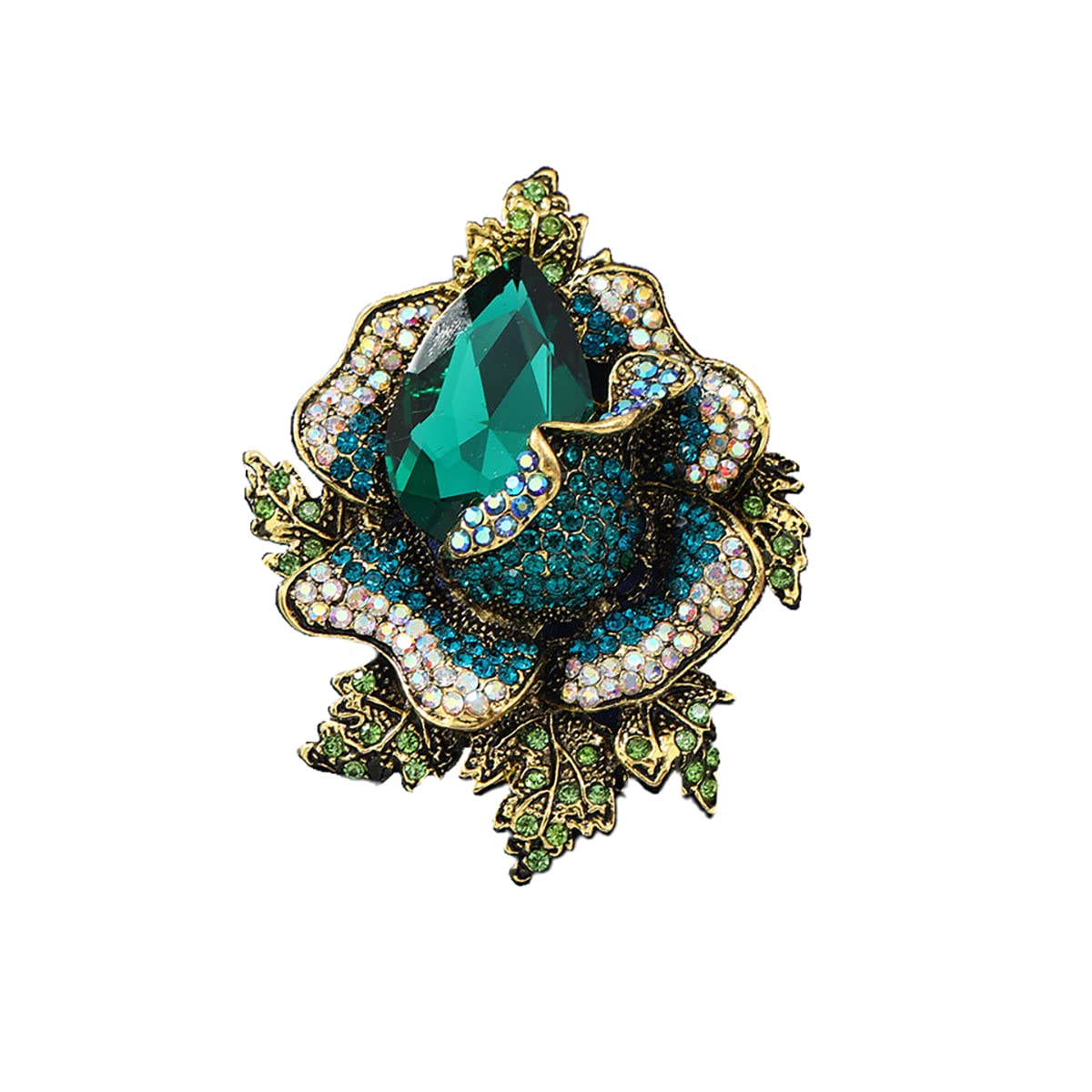 SYGA Brooch Pin Fashion Crystal Rhinestone Jewellery Pin Vintage Accessories Decoration Clothing Bouquet Brooches for Bridal Women Girl (GREEN ROSE GREEN)
