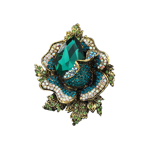 SYGA Brooch Pin Fashion Crystal Rhinestone Jewellery Pin Vintage Accessories Decoration Clothing Bouquet Brooches for Bridal Women Girl (GREEN ROSE GREEN)