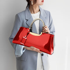 SYGA Women's Glossy Patent Leather Handbag Wedding Bag with Multiple Internal Pockets in Pretty Colors (Burgundy)