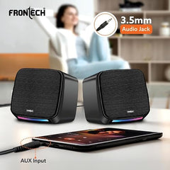 FRONTECH 2.0 USB Powered Multimedia Speakers with RGB Lights, 2 x 3W Drivers (5.2 cm), AUX Connectivity, for Laptop, PC, Mobile, 1 Year Warranty (SPK-0007, Black)