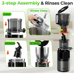 Toree Juicer Machine, 148 mm Feed Chute Slow Cold Press Juicer for Whole Fruits & Vegetables, Easy to Clean, High Juice Yield, 300W motor-heavy duty -1 Year free Replacement warranty 81306 56959