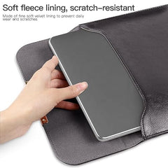 SwooK 15-16 Inch Laptop Sleeve with Handle & Pouch – Waterproof PU Leather Slim Case Compatible with MacBook Pro 16", Dell XPS 15, Lenovo, HP, ASUS – Scratch Resistant, Velvet Lined- Coffee