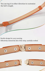 SYGA Women Leather Belt Thin Skinny Metal Gold Elastic Buckle Waistband 22-36 Waist Belt Dress Accessories(Orange)