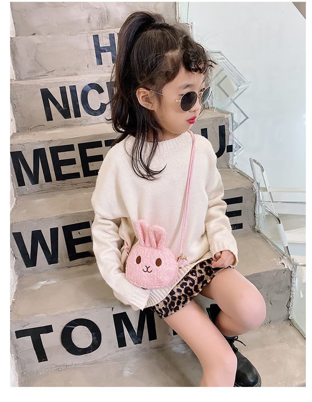 SYGA Children Girls Messenger Bag Coin Purse Small Bunny Rabbit Cat Cartoon Shoulder Bag (Beige (Cat))