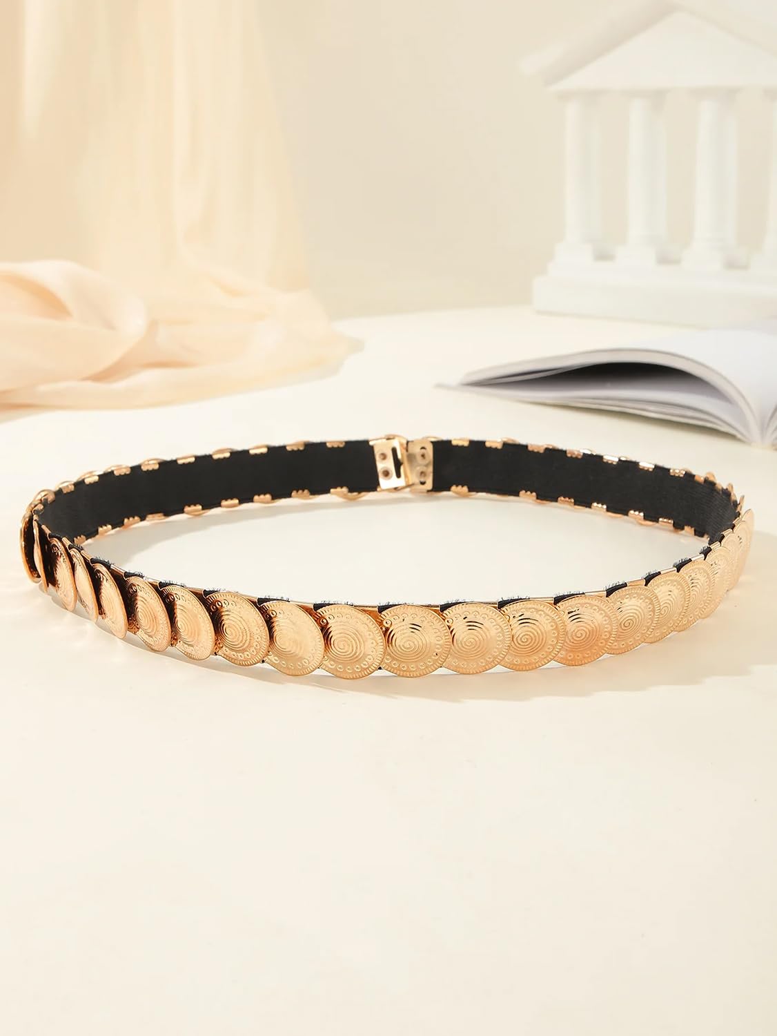 SYGA Waist Belt for Women, Metal Stretchable Buckle Belt Decorative Thin Belt(Gold)