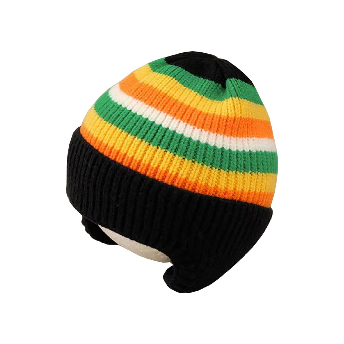 SYGA Baby Winter Cap 1-5 Years Wool Multi-Stripe Warm Knitted Hat with Ear Protection Rainbow hat [Black]