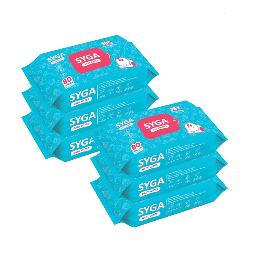 SYGA Baby Wet Wipes With Lid Soft Cleaning Baby Wipes Aloe Vera With Vitamin-E For Your Toddlers, Infant, Child, Baby, Elder, Adult-80 Wipes, 15cm x 20cm, Pack of 1