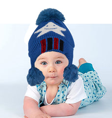 SYGA Unisex Wool Baby Cap for Kids Winter Cap, Ear Protection Woolen Pom Pom Caps 5-15 Year - Blue