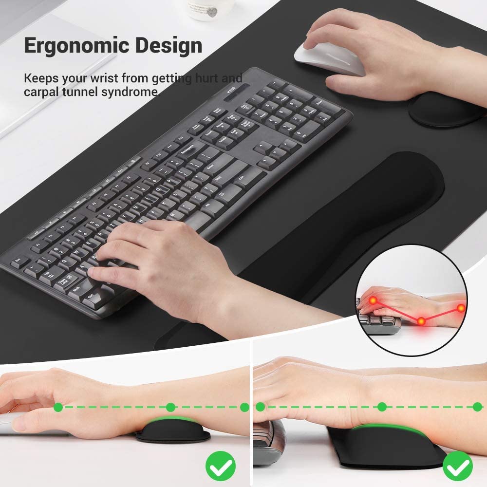 SYGA Keyboard Wrist Rest Pad Leather Mouse Keyboard Wrist Rest Support Pad Set with Comfortable Memory Foam Padding Non-Slip Rubber Base and Ergonomic Design for PC Computer Laptop