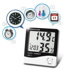SYGA Digital Thermometer Hygrometer Temperature Humidity Meter Clock HTC-1 for Home