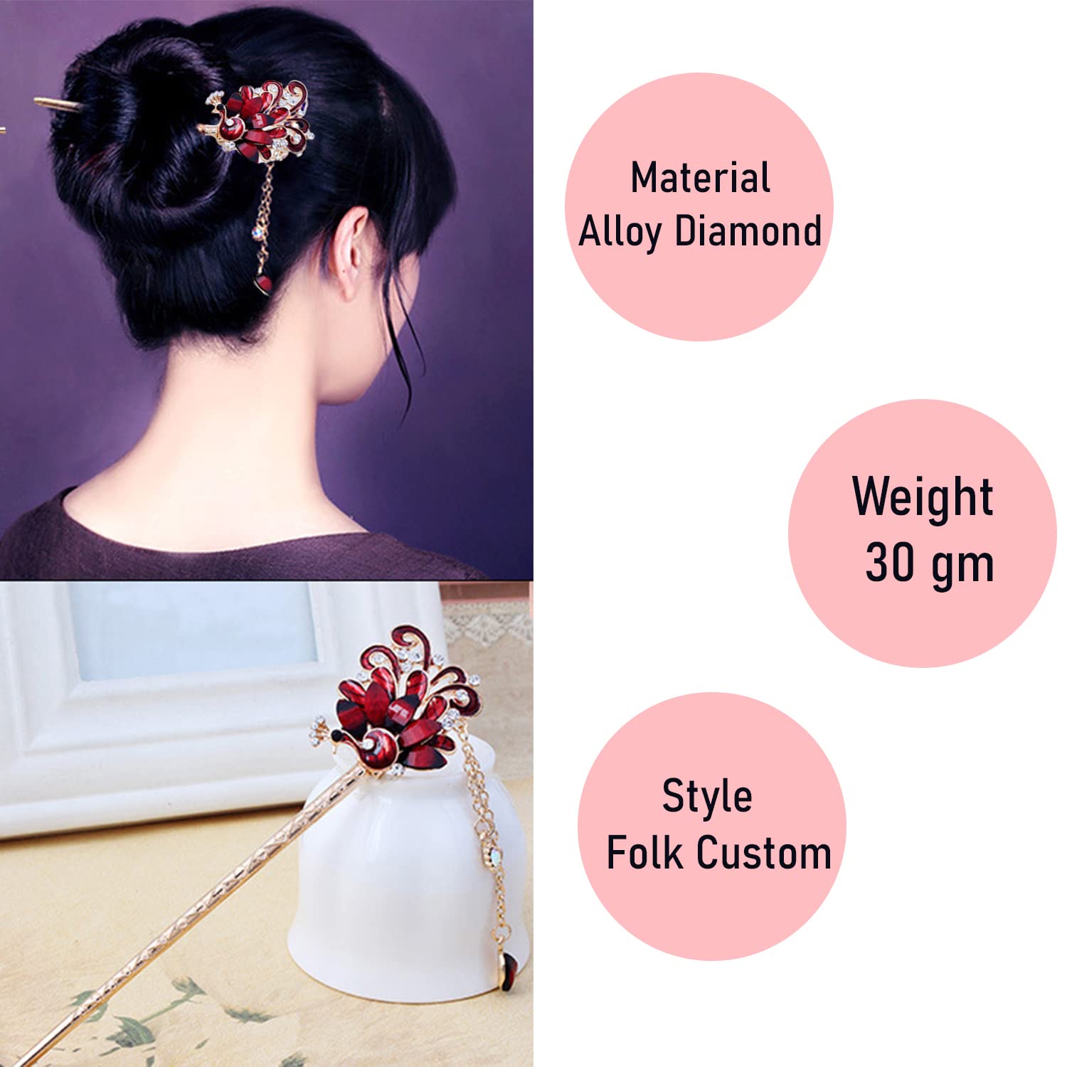 SYGA 1 Piece Ancient Style Pearl Metal Hair Stick Crystal Rhinestones Hair Stick(16 CM) For Women Girls