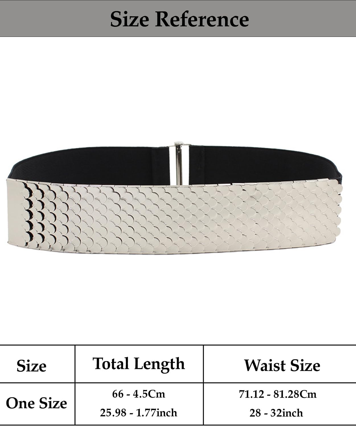 SYGA Decorative Belt For Women, Metal Elastic Waistband, Fashionable Fish Scale Pattern Elastic Wide Belt, Versatile For Dresses And Dresses(Silver)