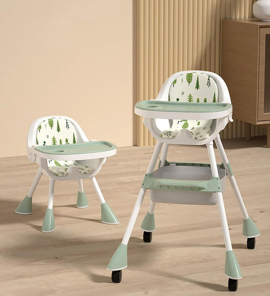 SYGA Adjustable High Chair for Baby Kids Safety Toddler Feeding Booster Seat Dining Table Chair with Wheel and Cushion Anti-Slip Removable Baby Chair (Pack of 1 - Black)
