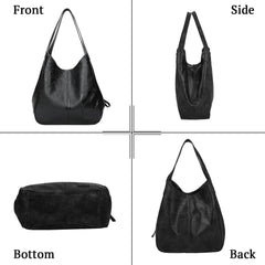 SYGA Women's Leather Shoulder Tote Bag, Large Capacity, Multi-Compartment(Black)