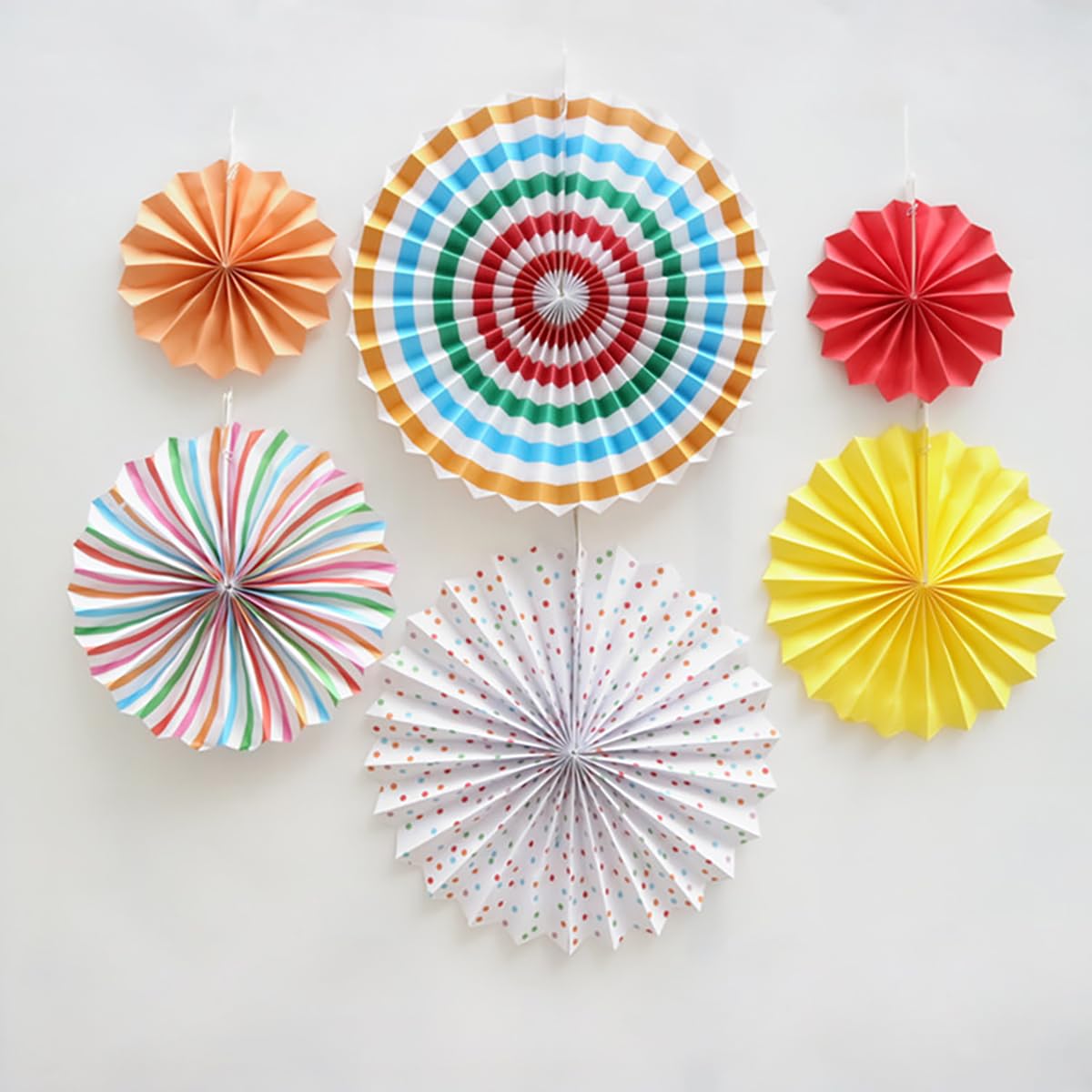 SYGA 6 Pieces of Paper Flower Fan Decoration Background Wall DIY Paper Fan Flower Ball Set(Colorful White)