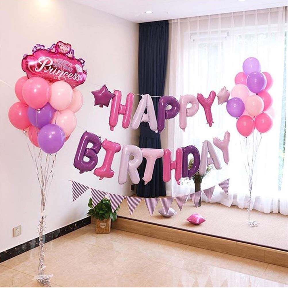 SYGA 16 Inch Happy Birthday Foil Balloon Set Party Decorantion Blue Star Aluminum Letter, 13 Pieces