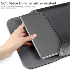 SwooK 15-16 Inch Laptop Sleeve with Handle & Pouch – Waterproof PU Leather Slim Case Compatible with MacBook Pro 16", Dell XPS 15, Lenovo, HP, ASUS – Scratch Resistant, Velvet Lined- Coffee