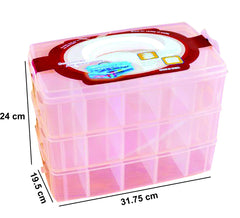 SYGA 3-Tray Transparent Plastic Organizer Storage Box/Basket/Container with Collapsible and Removable Dividers(31 X 19 X 24Cm)(White)